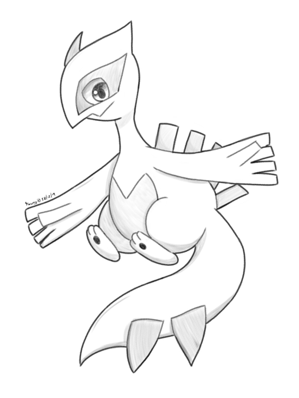 Lugia flying sketch by fawnychai