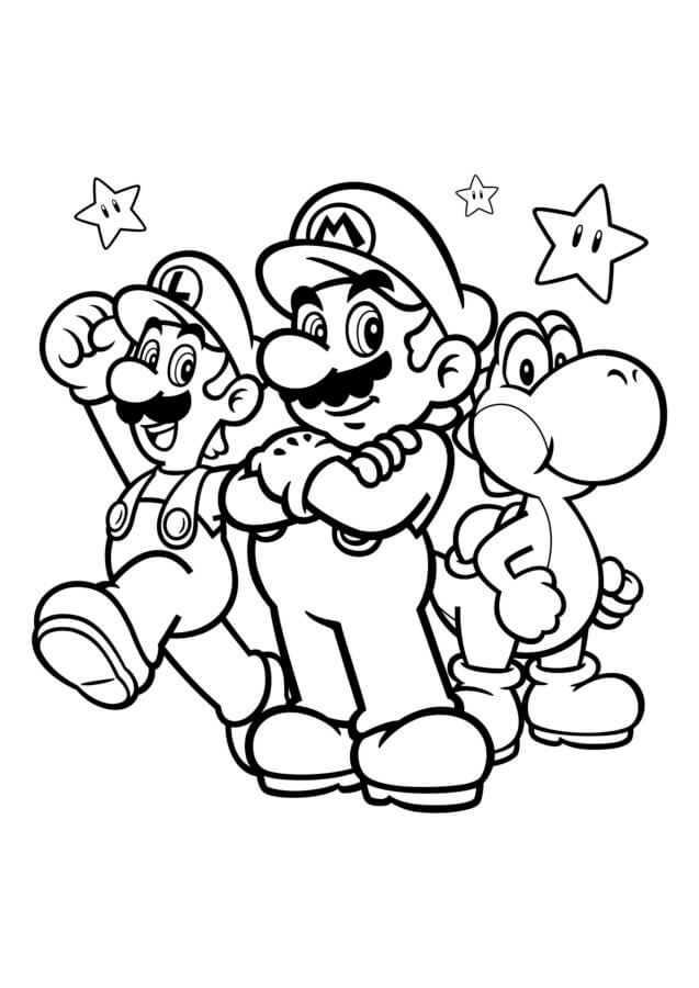 Mario luigi and yoshi coloring page