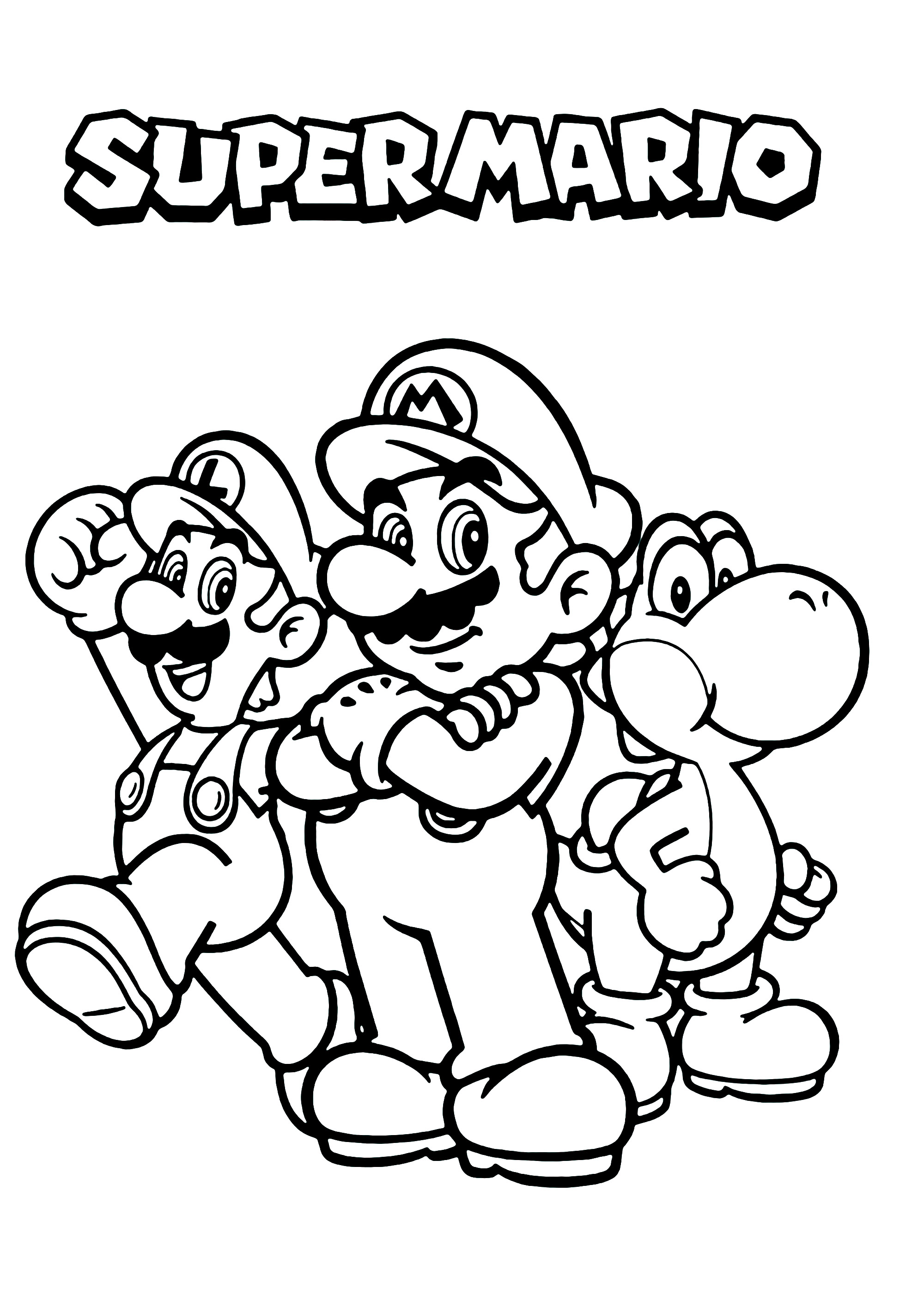 Mario luigi and yoshi with super mario logo