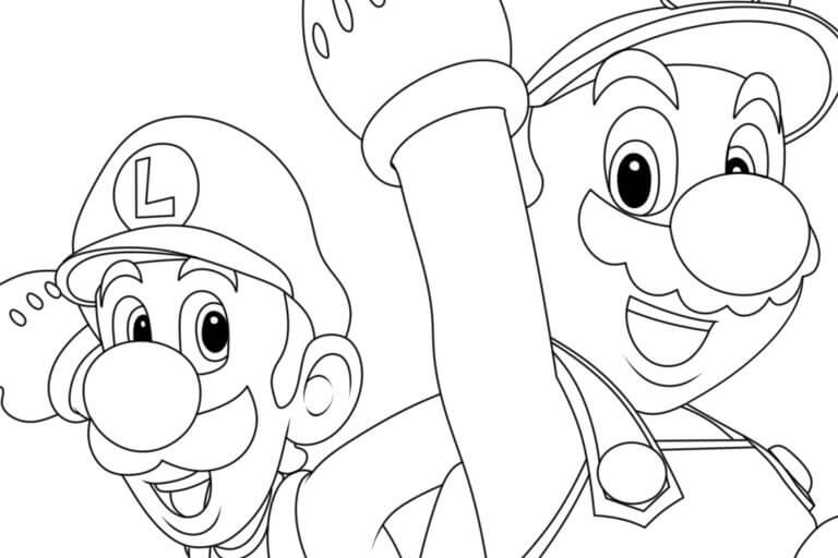 Happy mario and luigi coloring page