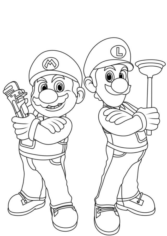 Mario and luigi holding weapon coloring page