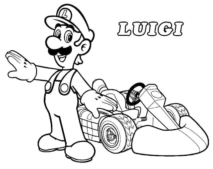 Luigi from mario kart coloring page