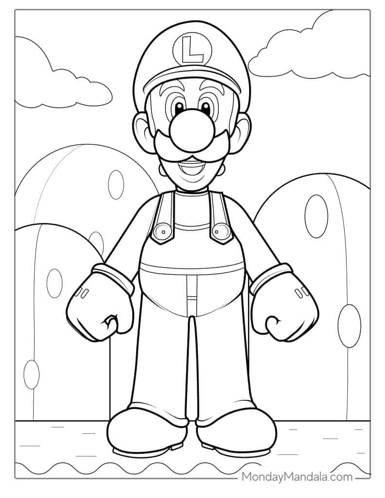 Cute luigi coloring pages free pdf printables