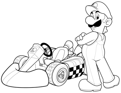 Luigi in mario kart wii coloring page free printable coloring pages