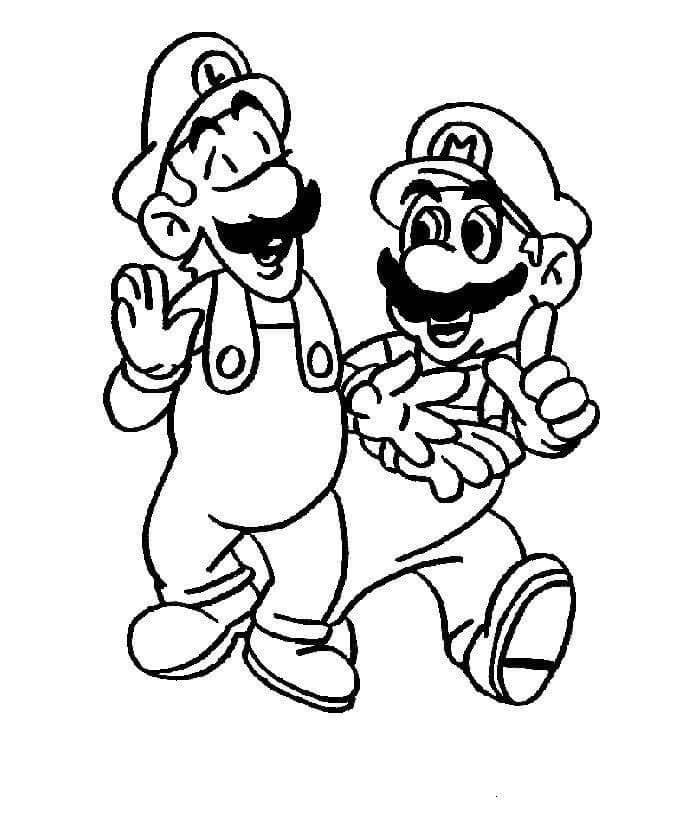 Drawing mario and luigi walks coloring page