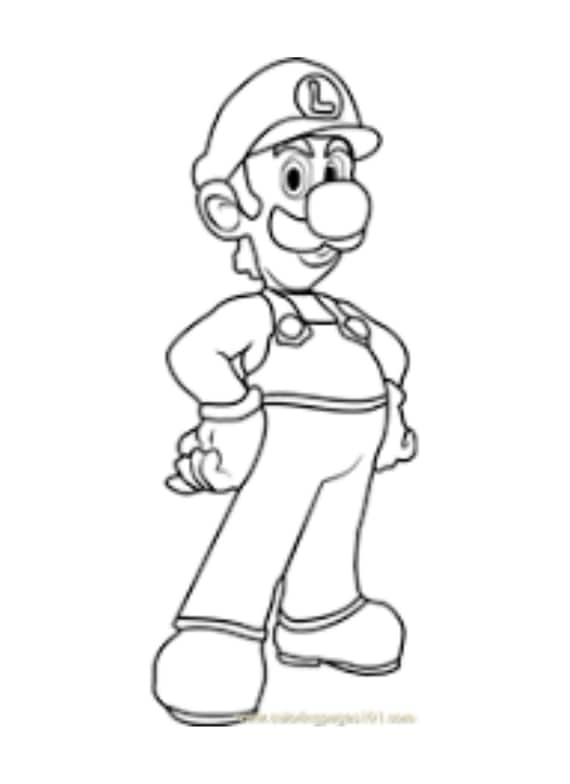 Luigi digital download coloring page super mario bros