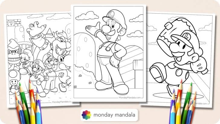 Monday mandala on x excited to share our latest project a set of luigi coloring pages we poured our hearts into creating fun vibrant designs that capture luigis adventurous spirit see coloring