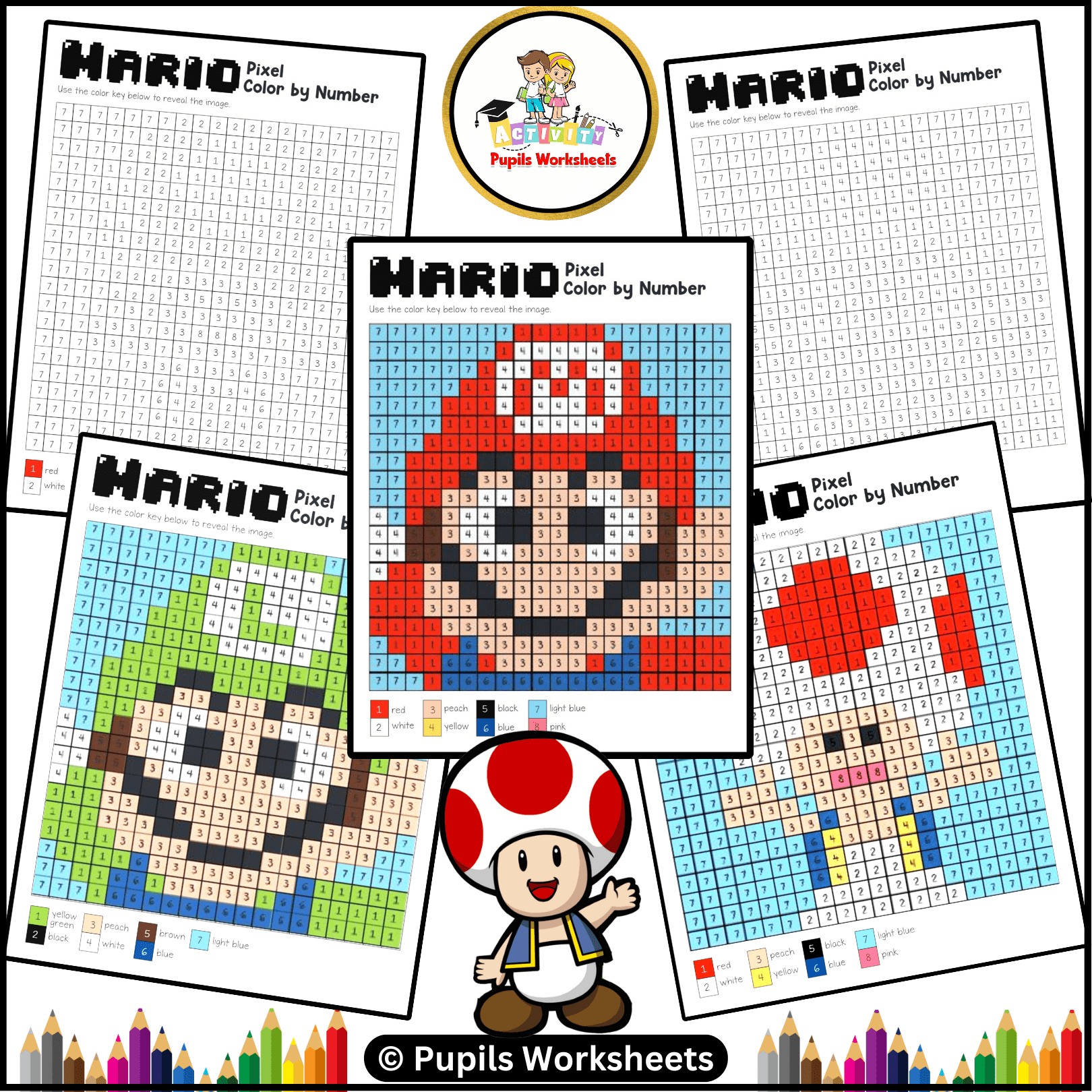 Super mario printable pixel color by number