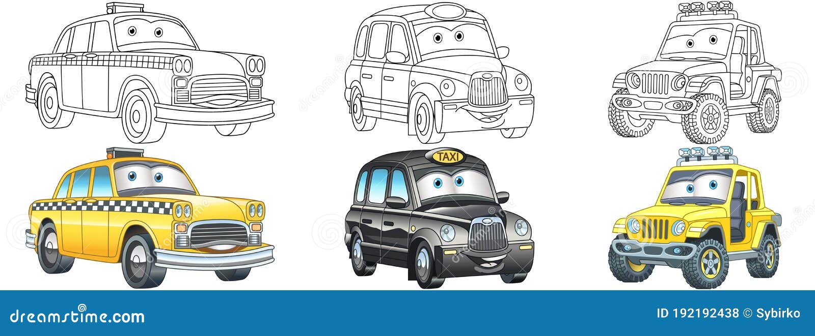 Coloring pages for kids taxi cars stock vector