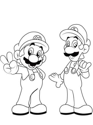 Luigi with mario coloring page free printable coloring pages