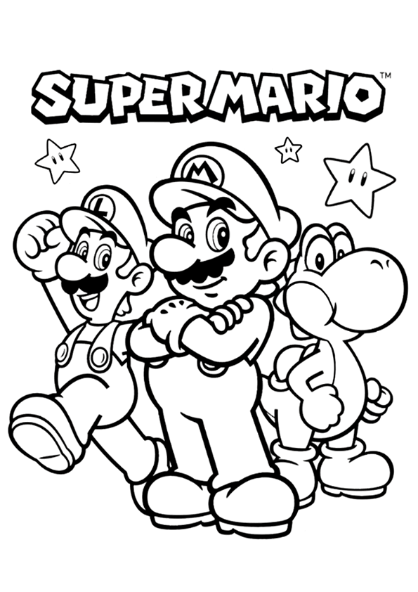 Super mario luigi and yoshi coloring page