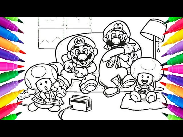 Mario bros y luigi bros jugando a la consola dibujo divertido ncs music