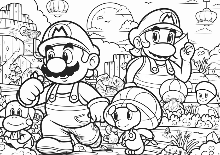 Original super mario drawing mario and luigi in the mushroom kingdom