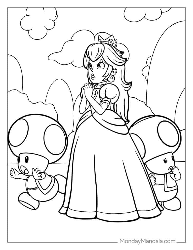 Princess peach coloring pages free pdf printables