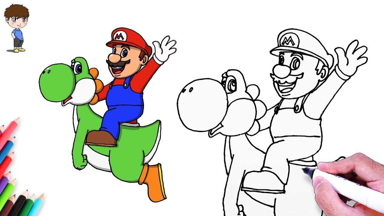 How to draw easy super mario yoshi