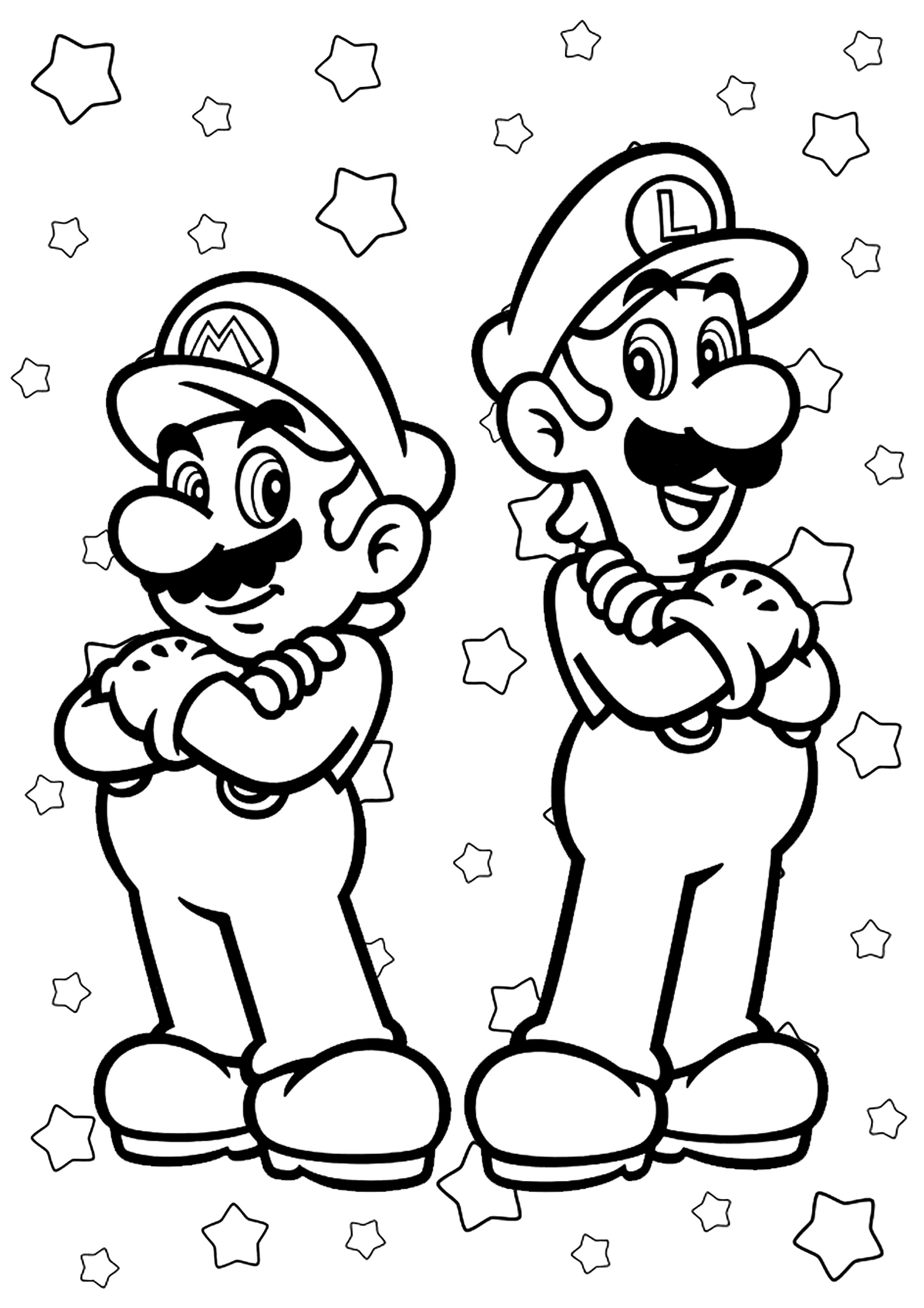 Mario y luigi sobre un fondo estrellado