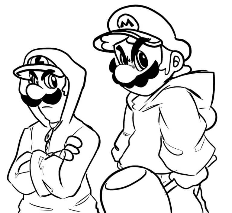 Mario and luigi attack on bowser coloring page