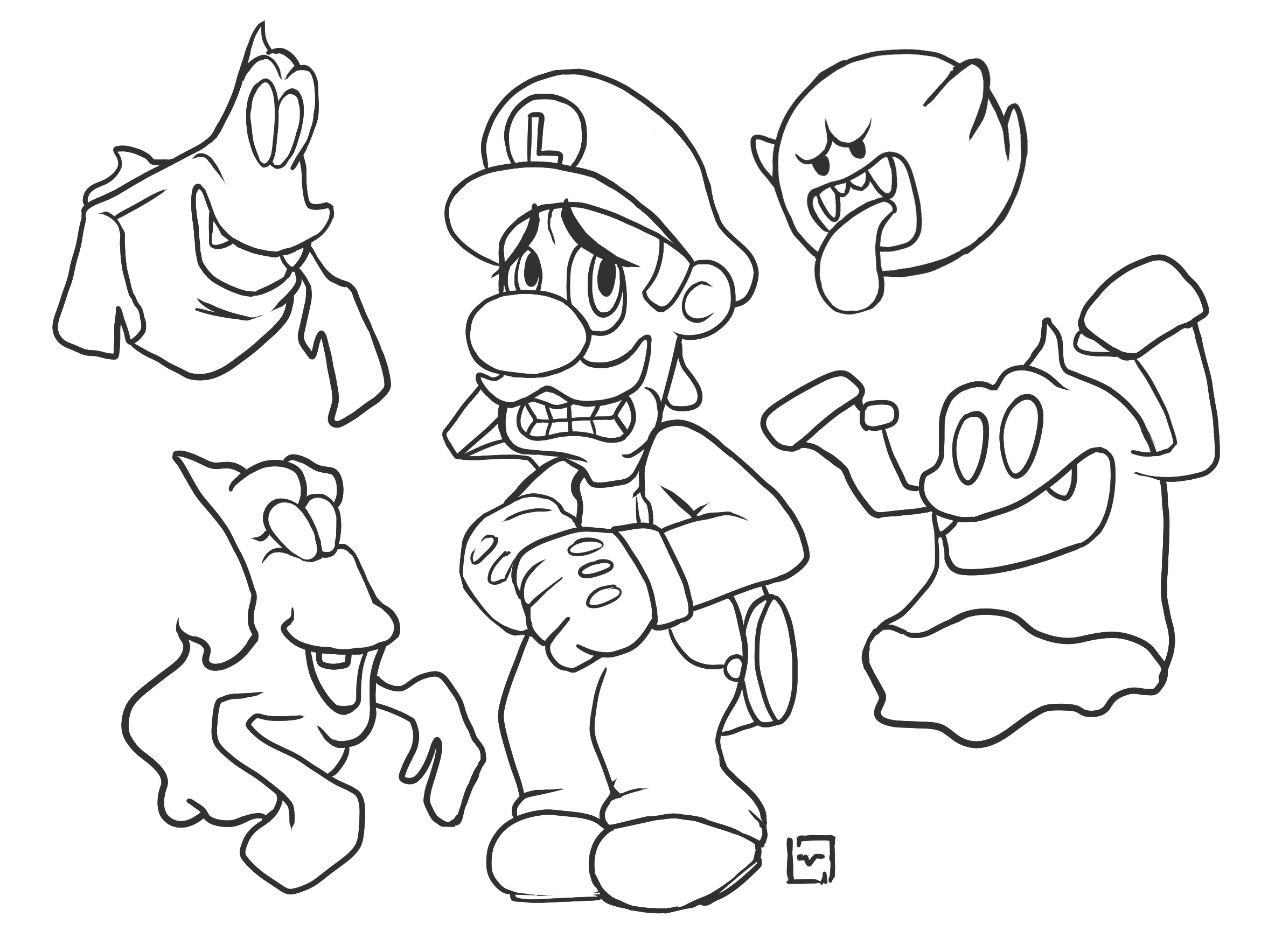 Made a luigi colouring sheet for spooky season fans activity sheet rcasualnintendo