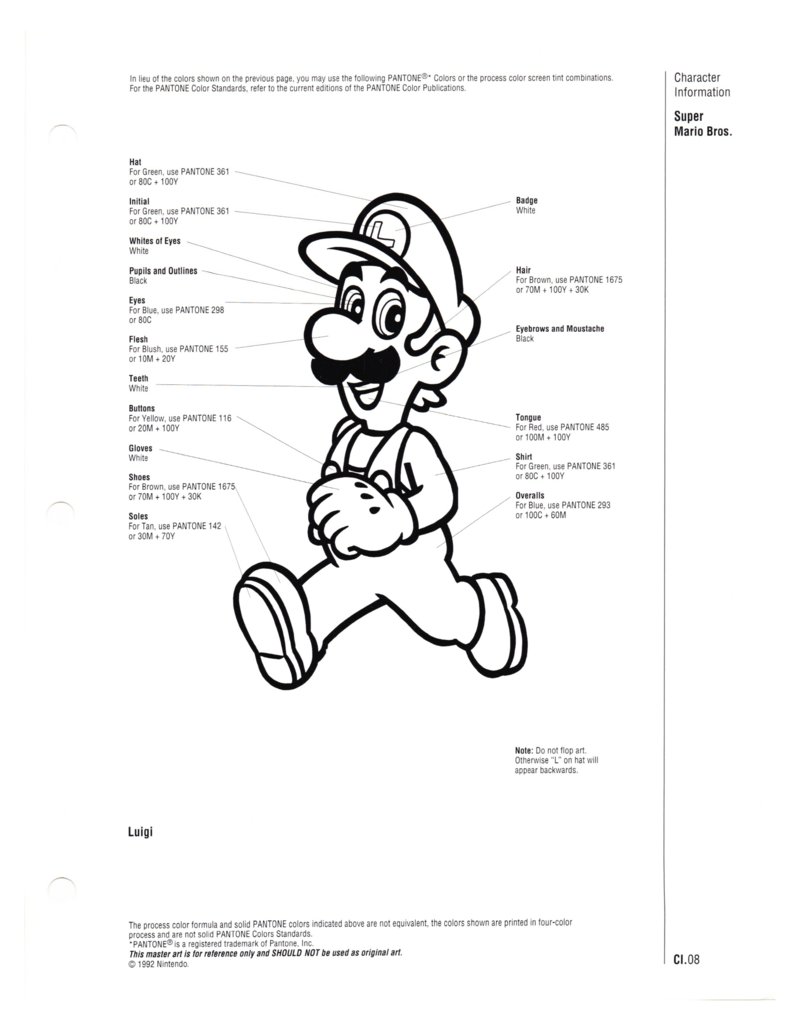 The ultimate mario fan on x here are the official pantone color palette guidelines for luigi princess toadstool toad and bowser there is a note to not flop luigis art or the