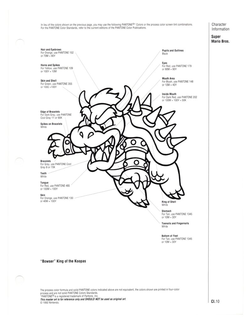 The ultimate mario fan on x here are the official pantone color palette guidelines for luigi princess toadstool toad and bowser there is a note to not flop luigis art or the