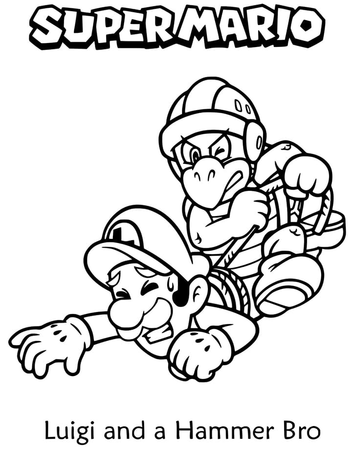 Luigi and a hammer bro coloring page