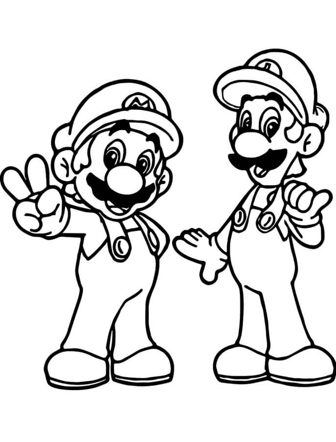 Great mario and luigi coloring page