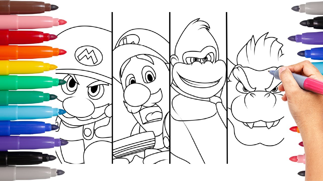 Super mario movie coloring page for kids and toddlers mario luigi donkey kong bowser