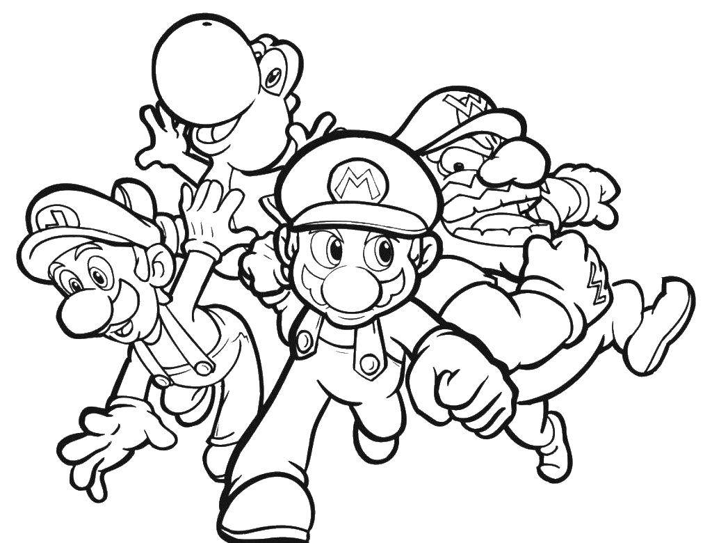 Online coloring pages coloring page mario wario and luigi the character from the game coloring pages for kids