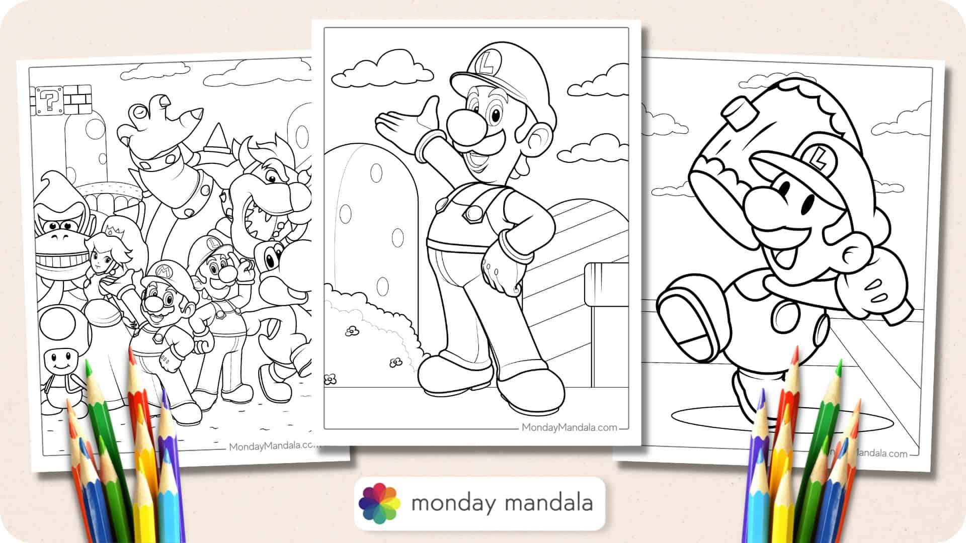 Cute luigi coloring pages free pdf printables