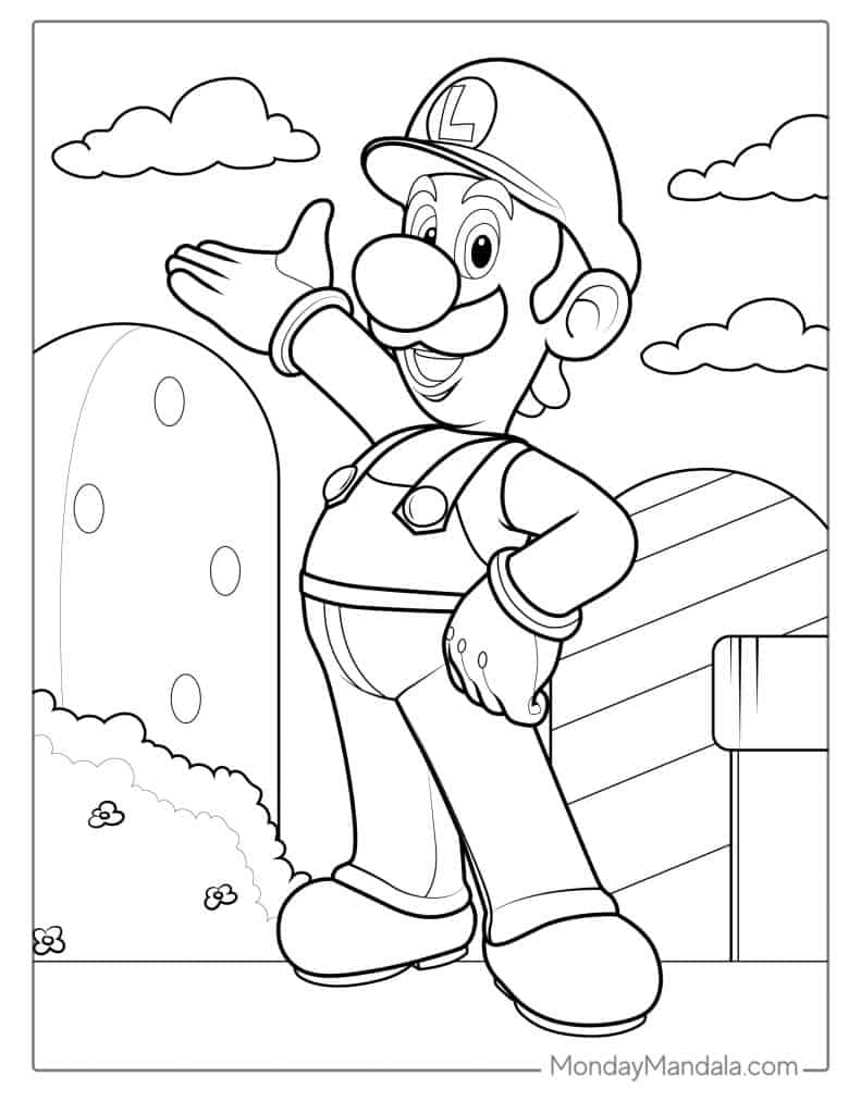 Cute luigi coloring pages free pdf printables