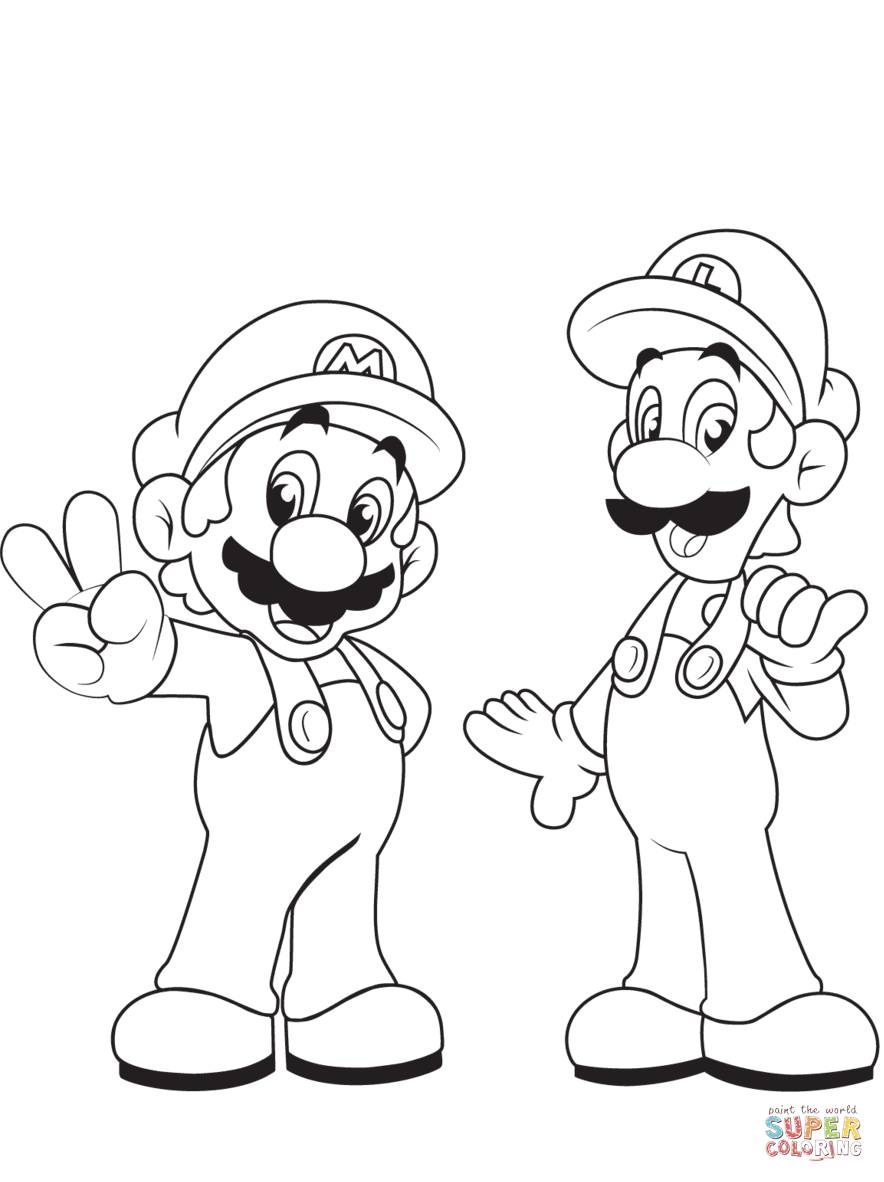 Luigi with mario coloring page free printable coloring pages