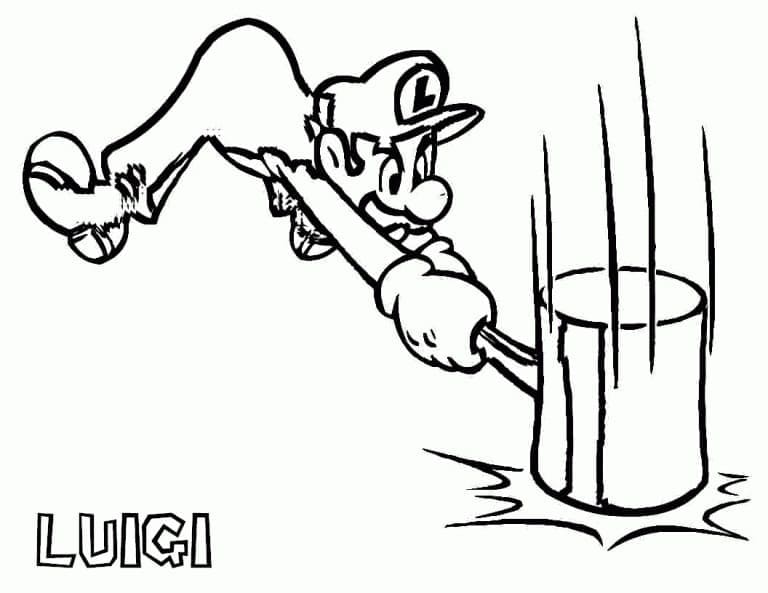 Luigi with a hammer coloring page