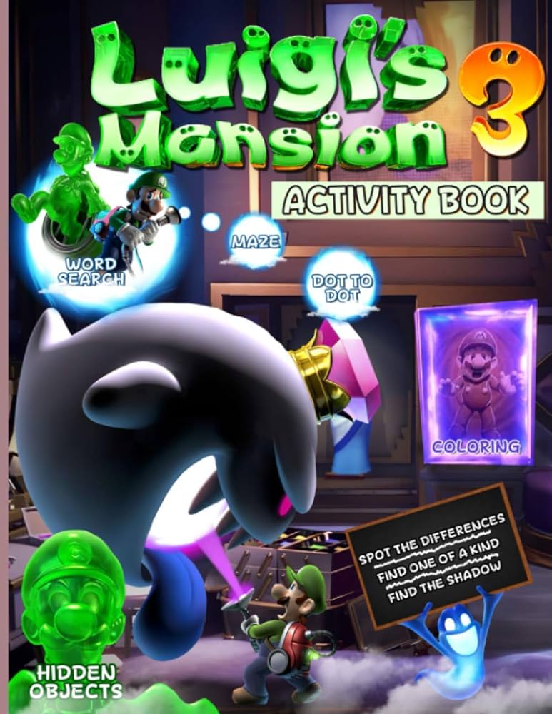 Luigis mansion activity book perfect gift one of a kind maze hidden objects coloring find shadow spot differences dot to dot word search activities books for kid and adult dawson