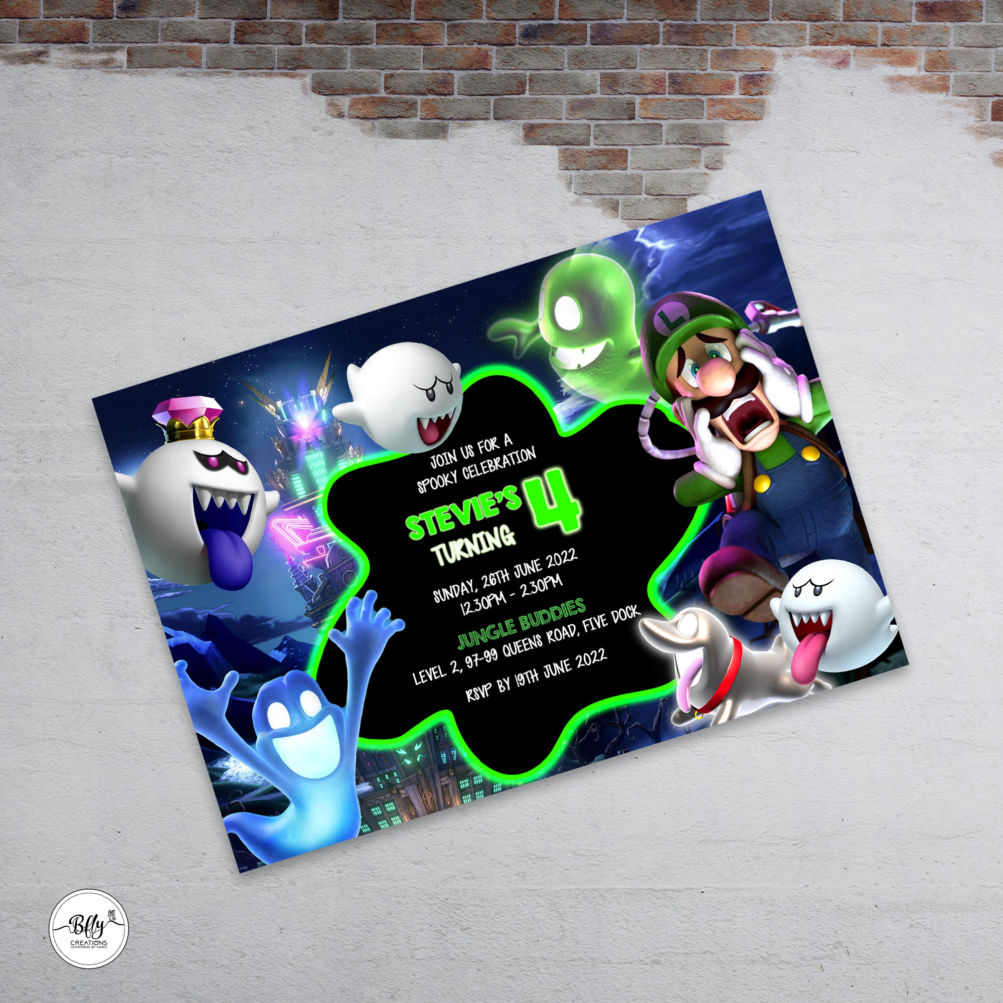 Digital download luigis mansion themed birthday invitation edit and print yourself instant download