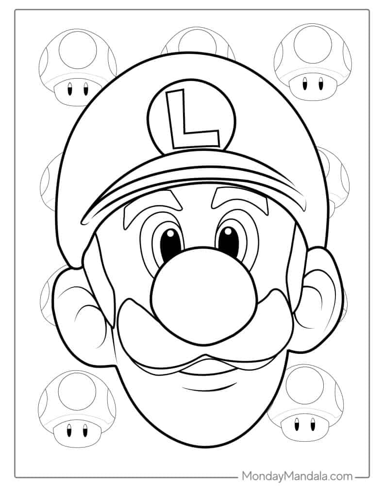 Cute luigi coloring pages free pdf printables