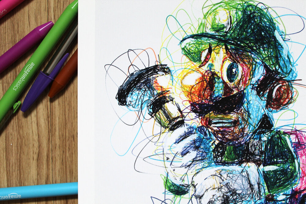 Luigis mansion ballpoint pen scribble art print â cody james by cody