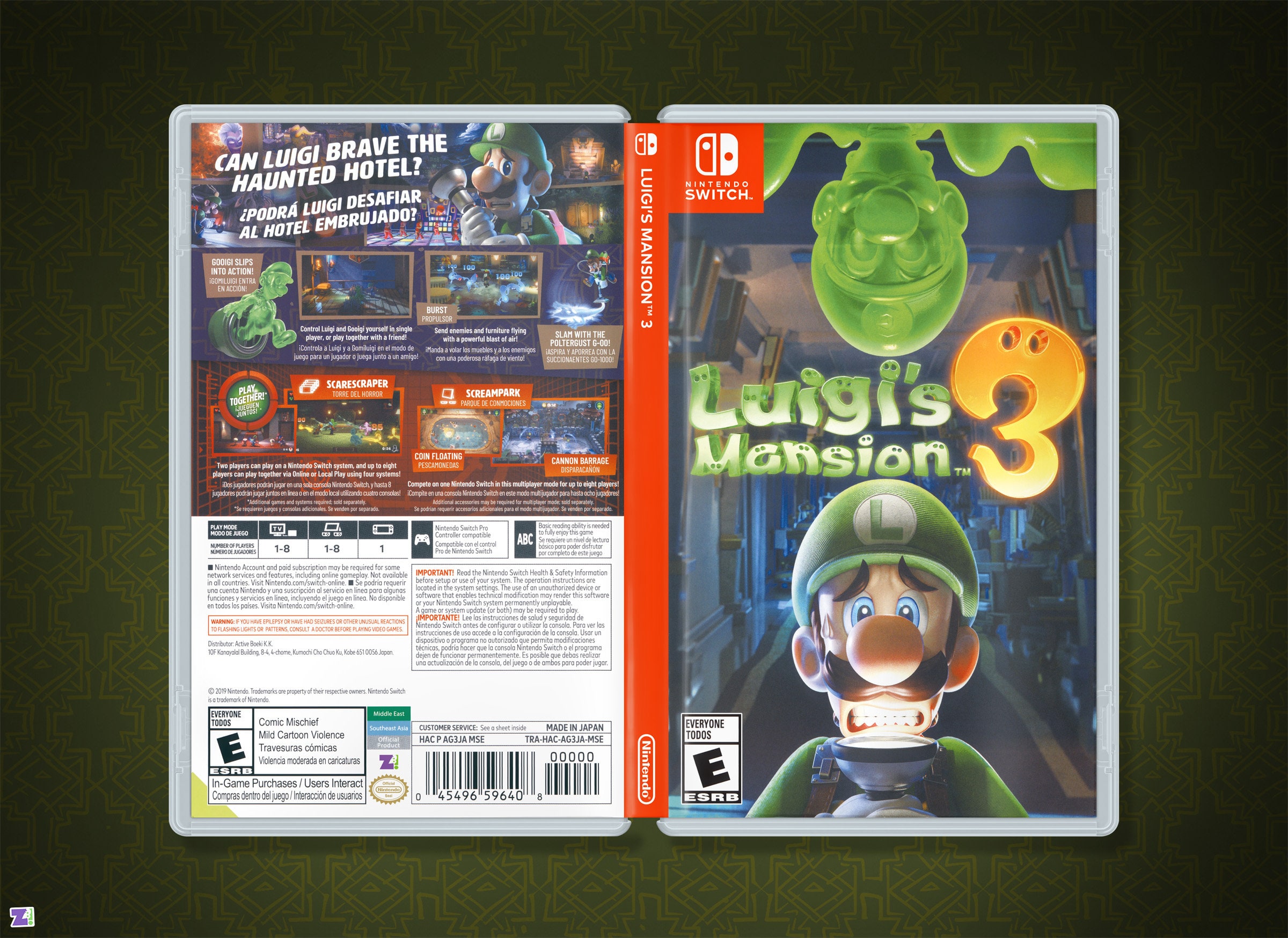 Luigis mansion cover art replacement case for nintendo switch