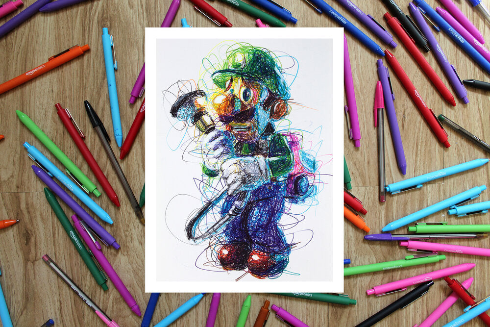 Luigis mansion plete ballpoint pen art print set â cody james by cody