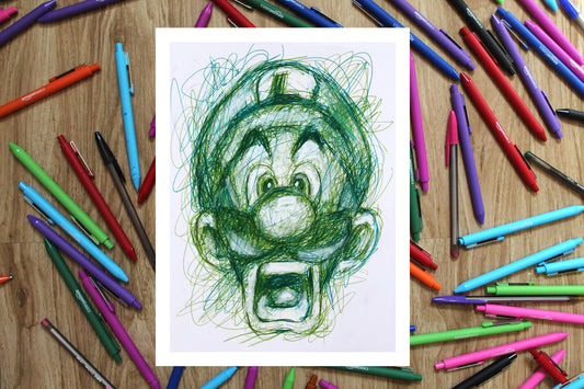 Luigis mansion ballpoint pen scribble art print â cody james by cody