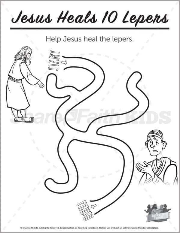 Luke jesus heals lepers preschool coloring pages â