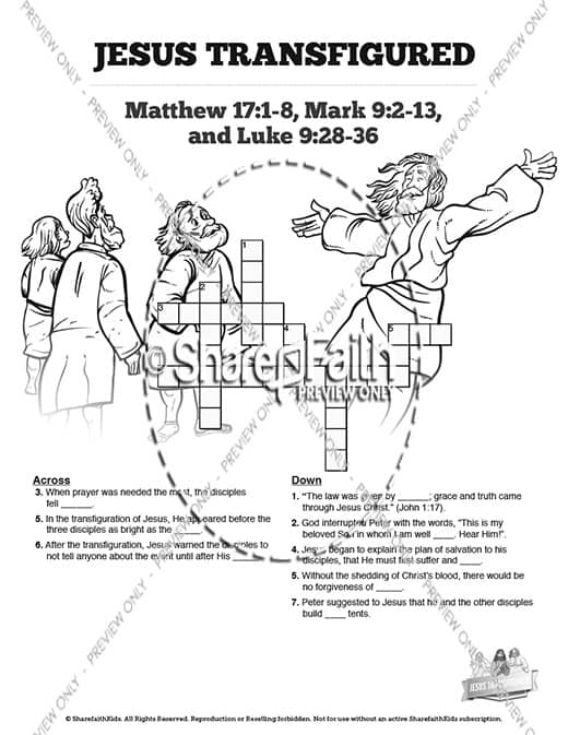 Matthew the transfiguration sunday school crossword puzzles â