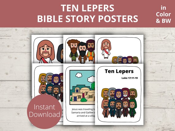 Jesus heals the leper ten lepers bible story poster bible coloring pages for kid church bulletin board download now