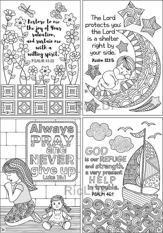 Coloring scripture cards set inspirational bible verses psalm psalm luke exodus digital download