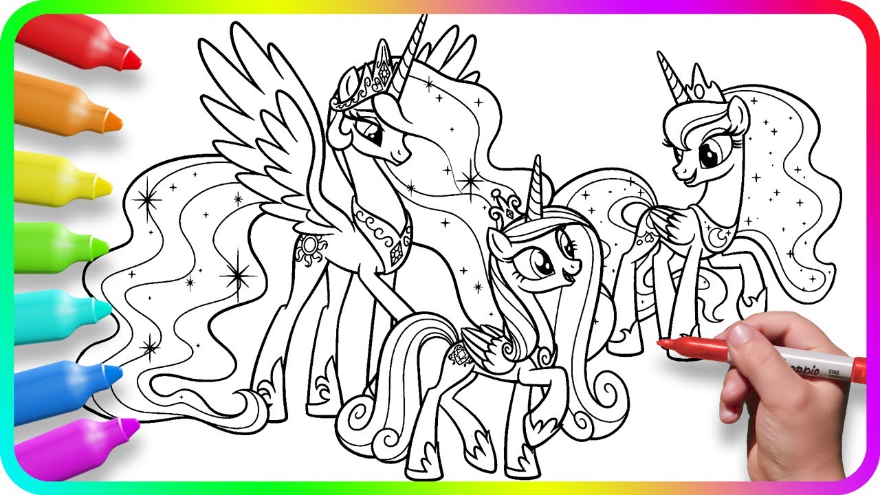 Coloring pages my little pony how to draw princess celestia cadence luna drawing tutorial art