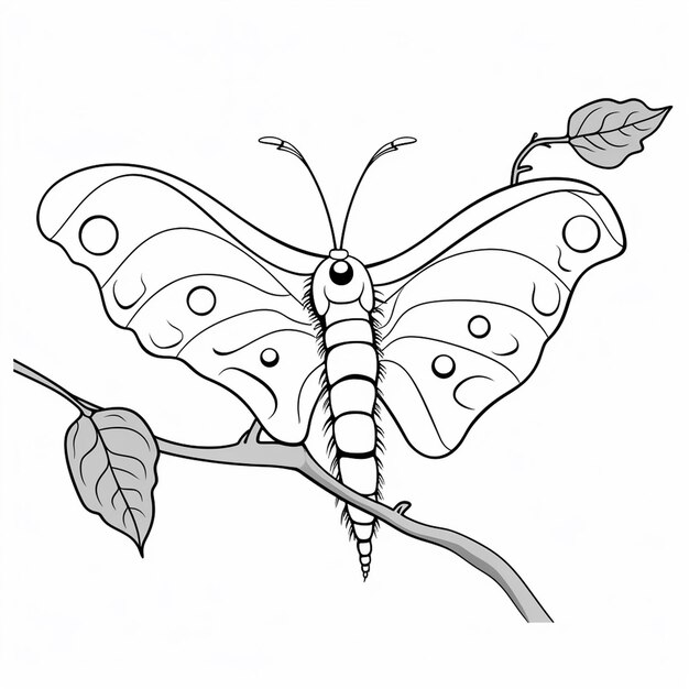 Premium ai image luna moth caterpillar kids drawing charm flat coloring book kawaii line art