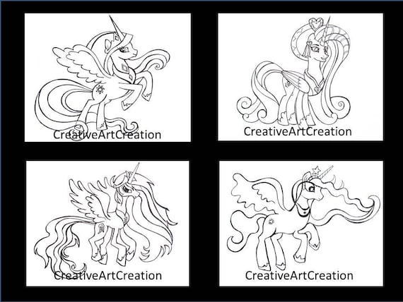 Pack my little pony coloring pages book cadence princess celestia rainbow dash twilight sparkle printable digital artwork instant download