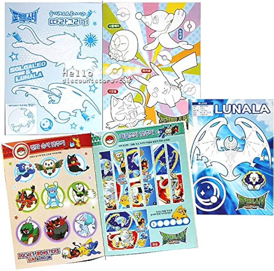 Sun moon pokemon series coloring book colors pencils crayon sticker set toys