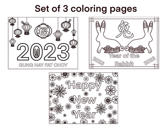 Set of coloring pages chinese new year year of the rabbit lunar new year