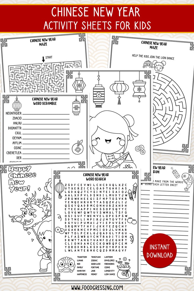 Chinese new year printables free colouring pages word search bingo