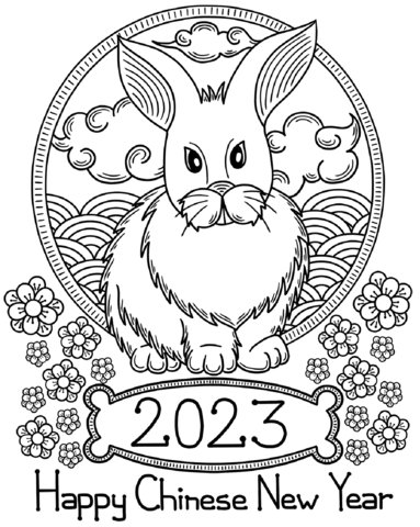 Happy chinese new year rabbit coloring page free printable coloring pages